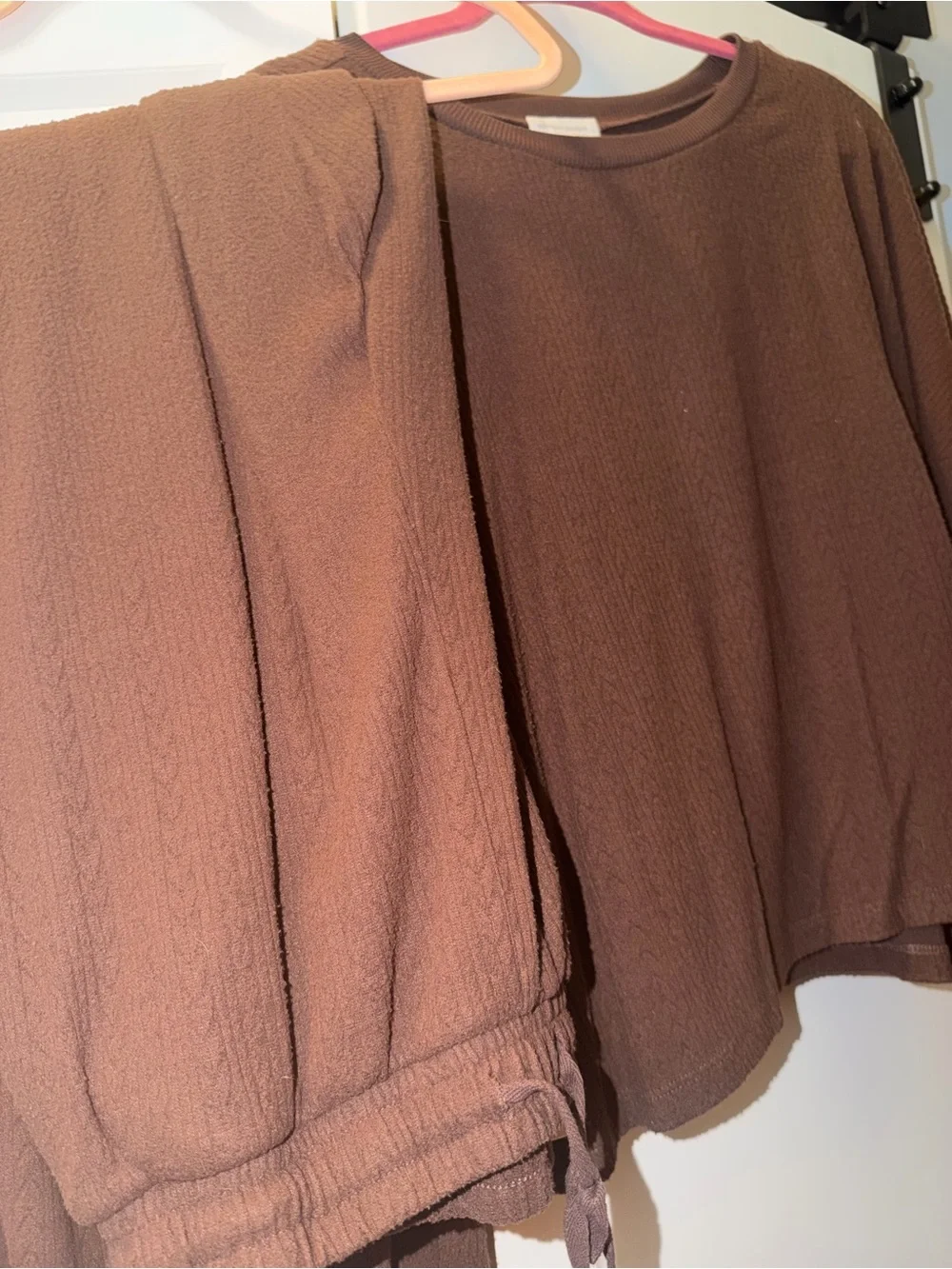 Adyson Parker Brown Ribbed Lounge Top & wide leg pant Set